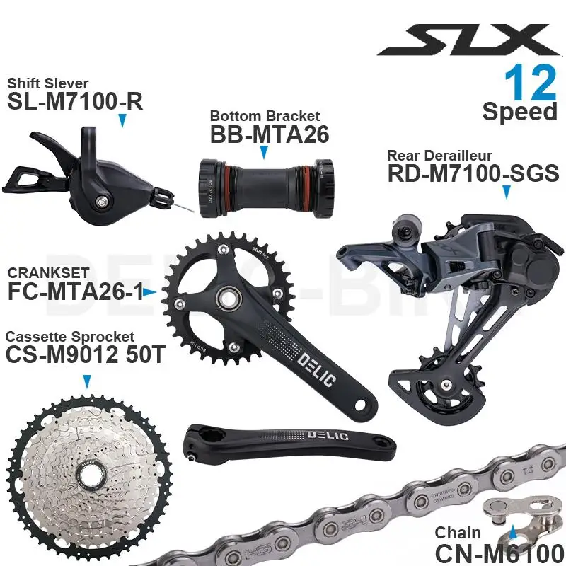 SHIMANO SLX M7100 1x12 Speed Groupset with Shifter Rear Derailleur CRANKSET and Cassette Sprocket 11-50T/52T CN-M6100 Chain - купить по