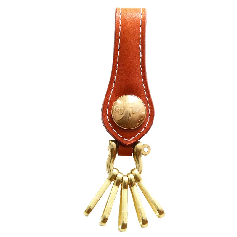 SIKU men's leather key holder Handmade cowhide key chain Men's simple head leather Pure copper metal