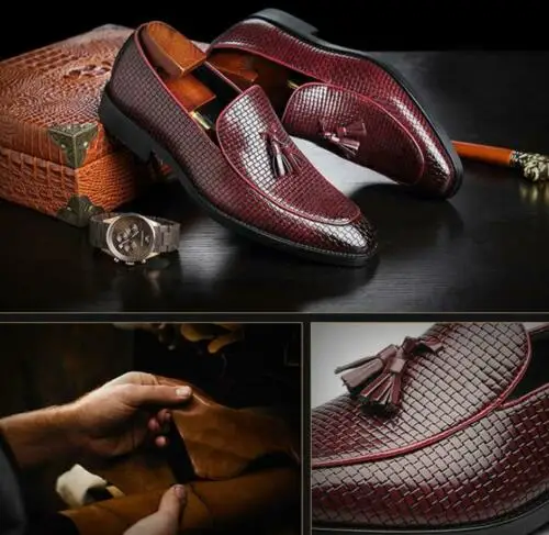 

Vintage Men Pointed Toe Leather Shoes Tassel Loafers Dress Formal Oxfords C15