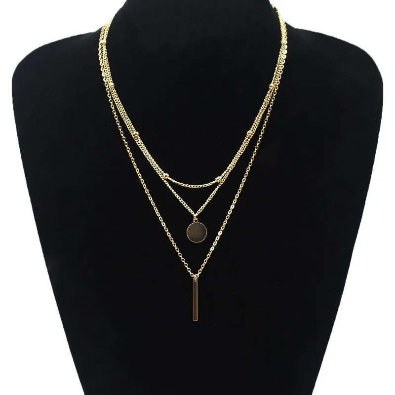 

Personality Gold Silver Metal Stick Sequin Long Necklace Pendant Multilayer Clavicle Chain Necklaces for Women Fashion Jewelry