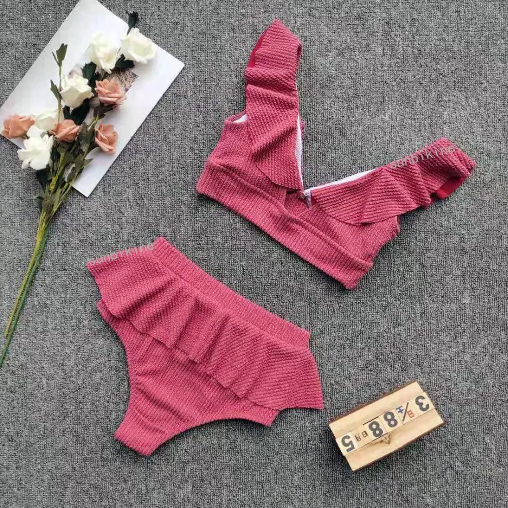 Женский купальник с рюшами пикантный бикини высокой талией на лето 2019 | Спорт и