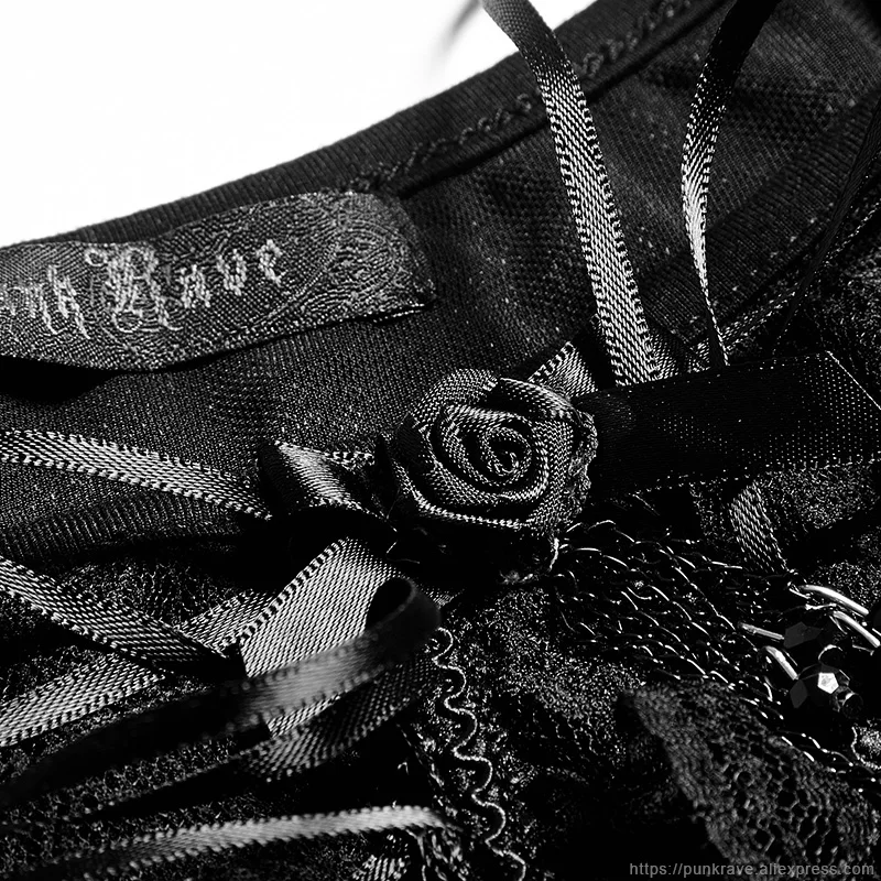 Панк рейв Готический женский s кружева сексуальные с коротким рукавом черные