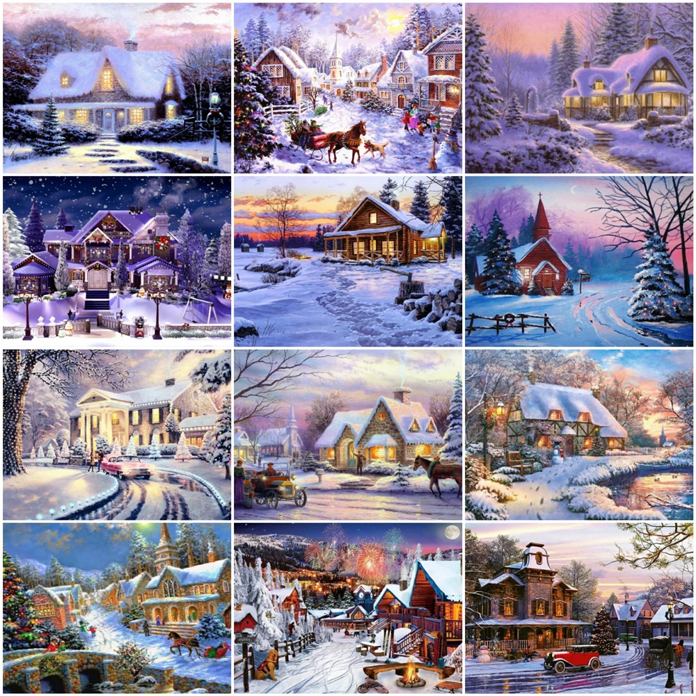 

House In Winter Snow Scene Wall Art Canvas Painting Nordic Posters and Prints Wall Pictures for Living Room Decoration