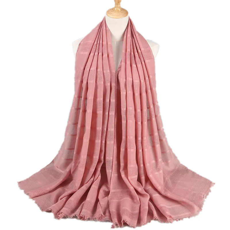 Шарф женский из хлопка и льна модная однотонная Ажурная шаль в клетку