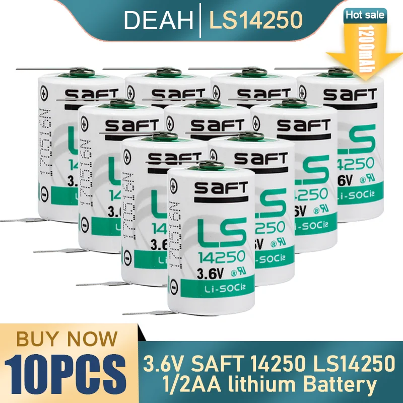 10 шт. литиевая батарея SAFT LS 14250 LS14250 1/2 AA 1/2AA 3 6 в 1200 мАч с штифтами для ПЛК ЧПУ