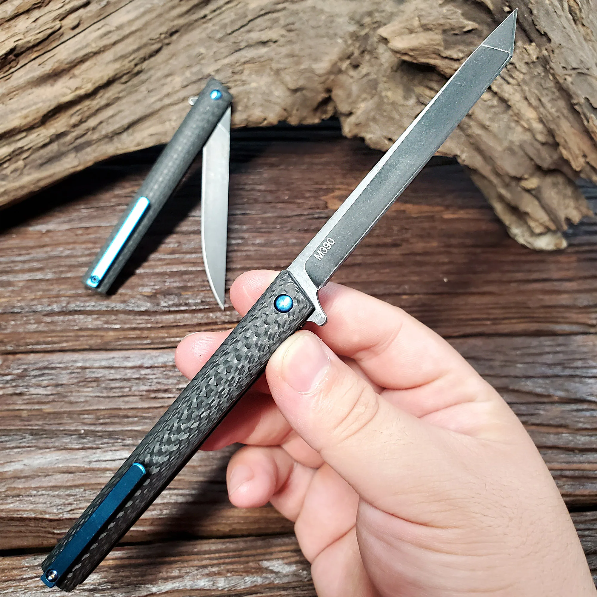 Beli Jssq Pisau Lipat Austria M390 Bubuk Pisau Baja Karbon Serat Menangani Outdoor Camping Survival Pisau Saku Portable EDC Alat