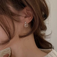 vintage geometric round zircon pearl earrings for women simple small cute stud earring korean jewelry 2020 new fashion