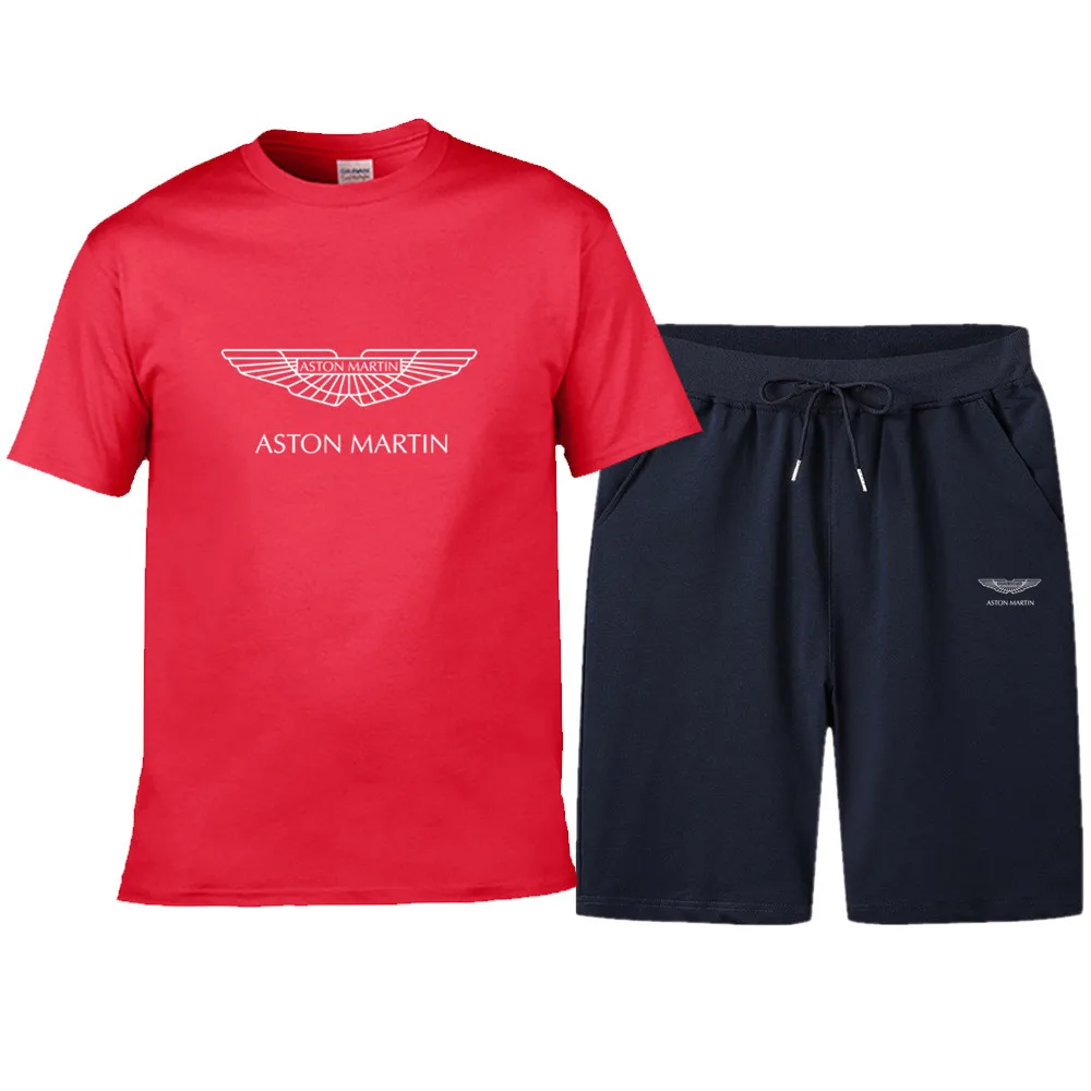 

New Summer Aston Martin Car Logo Fashion Men Short Sleeved T-shirt + Shorts Suits 2 Piece Sets Casual Fashion Printed Sportsuit