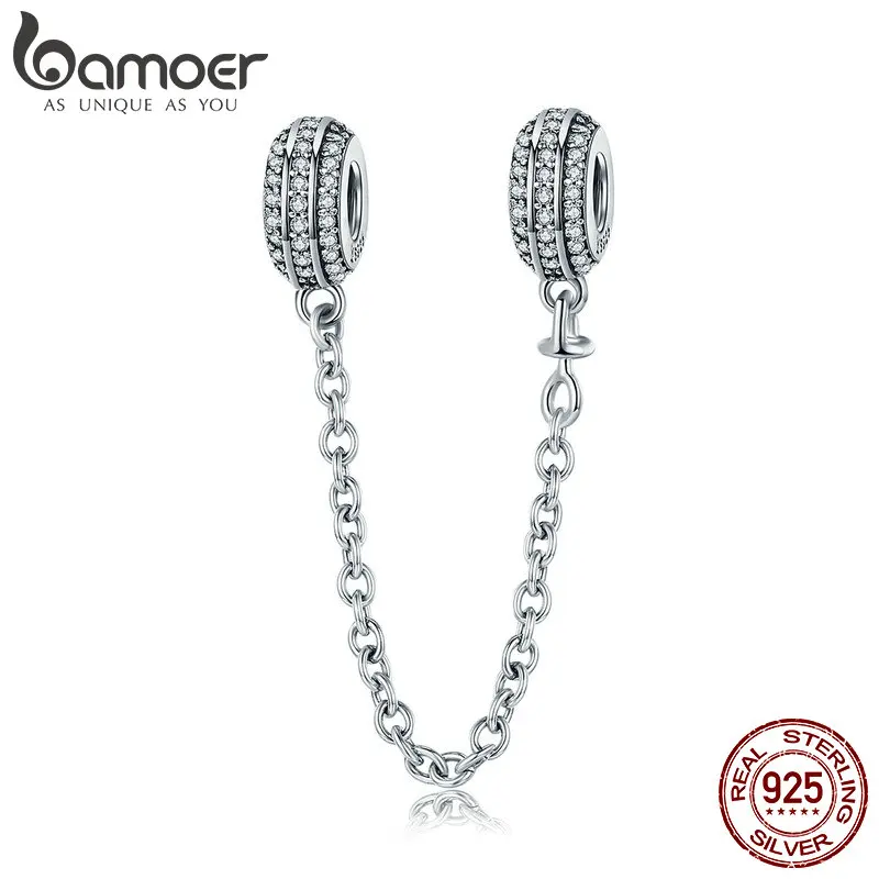 BAMOER Новая коллекция 925 пробы Серебряный Круглый безопасный Цепной Стопор Шарм подходит для женщин Браслеты DIY ювелирных изделий подарок SCC812