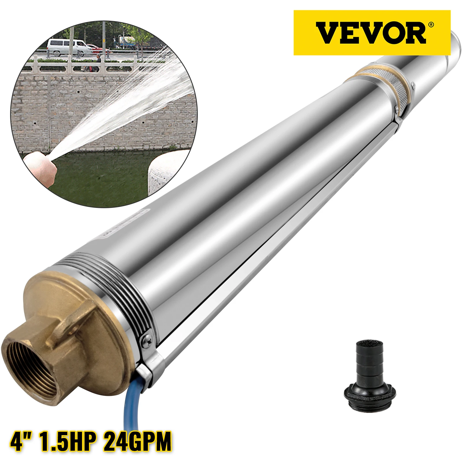 

VEVOR 110V 1.5HP Deep Well Pump 24GPM Submersible Pump with 131ft Cable Stainless Steel Solar Water Pump Agricultural Irrigation