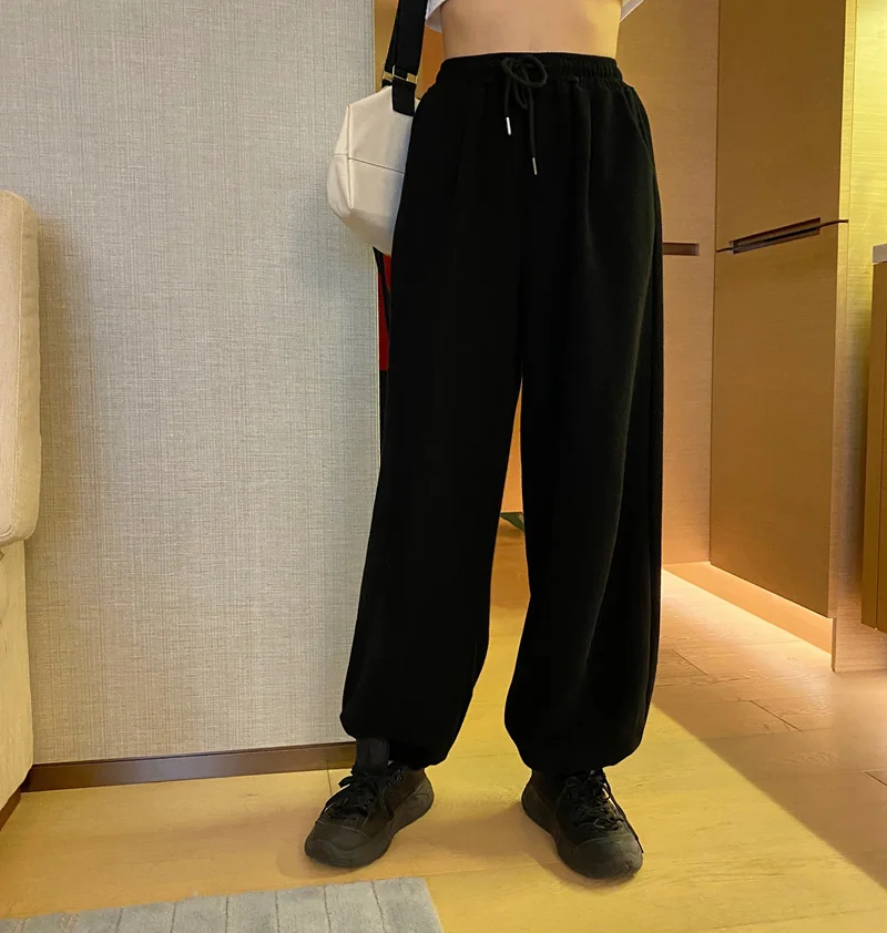 Женские леггинсы с завышенной талией серые спортивные брюки широкими штанинами