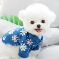 blue snowflake dog clothes knitted puppy sweater poodle warm fall winter clothes teddy pullover fashionable home clothes