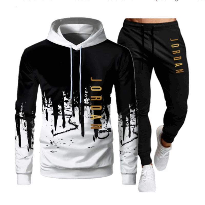 

Casual Men Sets Clothing Fashion Tracksuit Casual Sportsuit Hoodies Sportswear Hooded Sweatshirt+Pant Pullover two piece Set