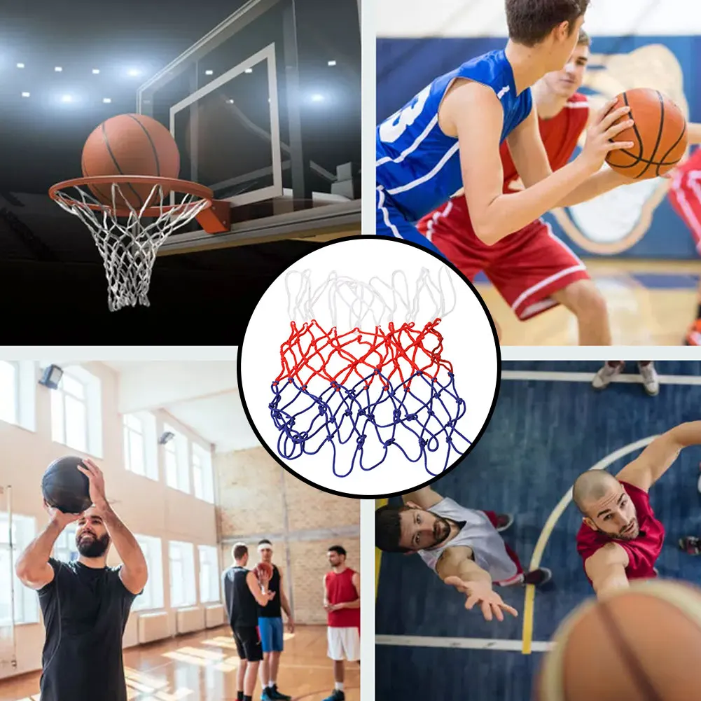 

Standaard Nylon Basketbal Netto Draad Sport Basketbal Hoepel Mesh Backboard Velg Bal Pum 12 Loops Wit Rood Blauw Basketball Net