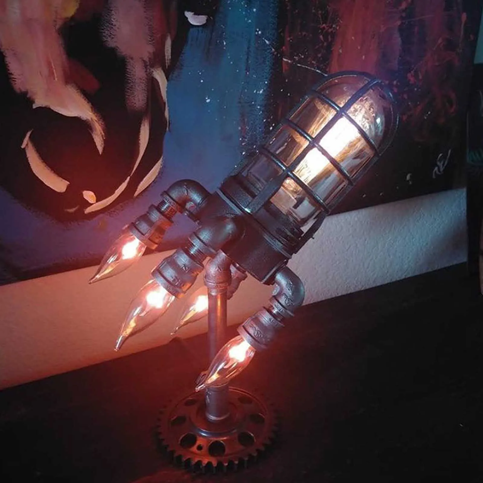 

Creative Rocket Ship Decor Lamp Steampunk Industrial Desk Night lamp decoractive Bedside Table Light for Bedroom Decor Kids Gift