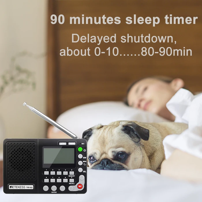 Retekess TR102 портативное радио FM/AM/SW приемник мирового диапазона MP3-плеер REC рекордер с таймером сна черный fm-радио рекордер