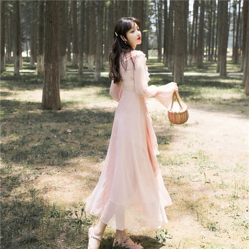 Женское винтажное платье YAMDI boho однотонное розовое элегантное трапециевидной