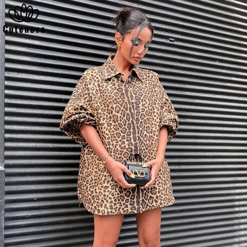 

Cutenove Casual Summer Clothes For Women 2021 Loose Lepoard Y2K Long Sleeve Top Female Fashion Streetwears
