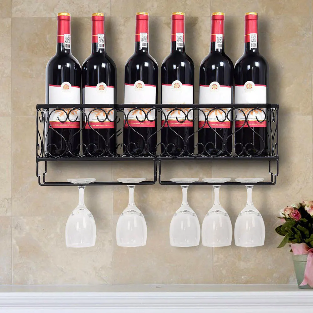 

European Style Wall-Mounted Wine Rack Metal Wine Display Rack, Hanging Goblet Rack Home Furnishings Kitchen Storage Wine Rack