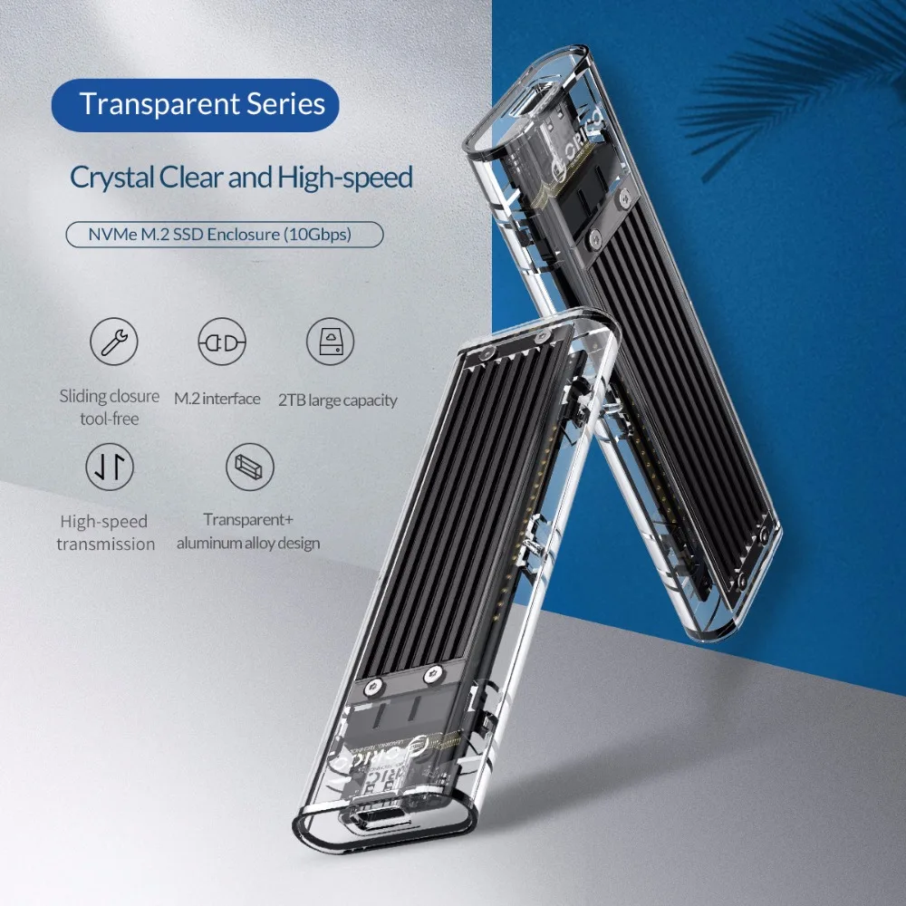 ORICO M.2 SSD Case M.2 USB M Key NVMe SSD Enclosure Transparent Hard Drive Disk for M2 NVMe SSD Enclosure Type C 3.1M2 SSD Case