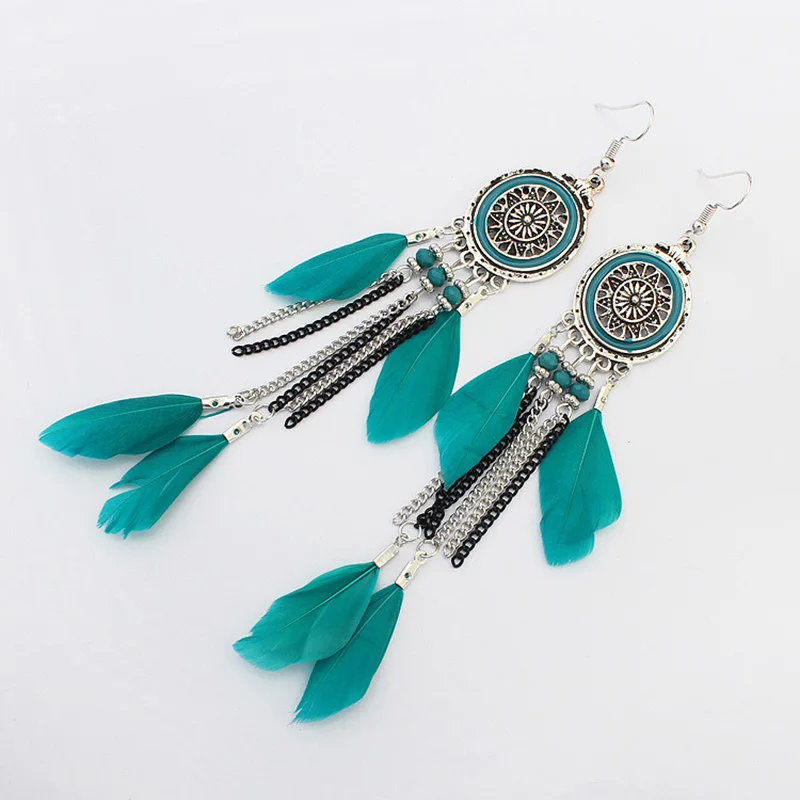 Серьги с перьями в европейском и американском национальном стиле модные серьги