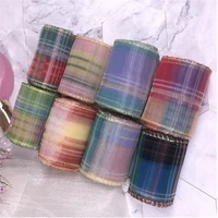 5 yards 55mm gold line edge plaid stripe gauze organza stain ribbon for diy craft headwear gift packing sewing material