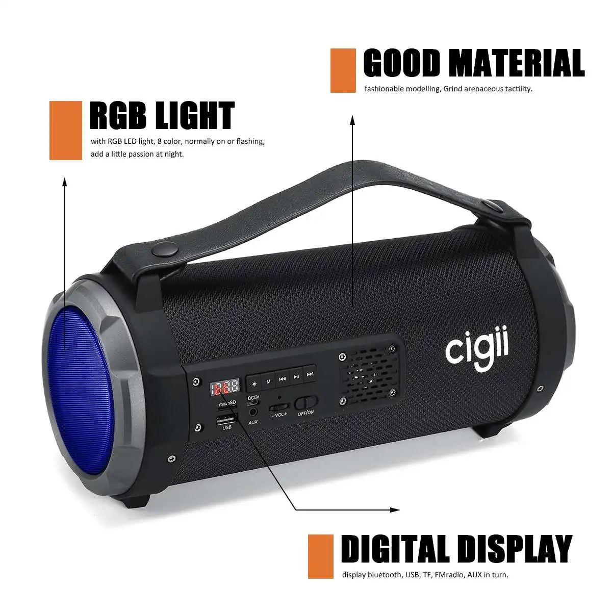 CIGII 4 ''сабвуфер портативный bluetooth динамик 360 объемный звук ПК с RGB подсветкой AUX