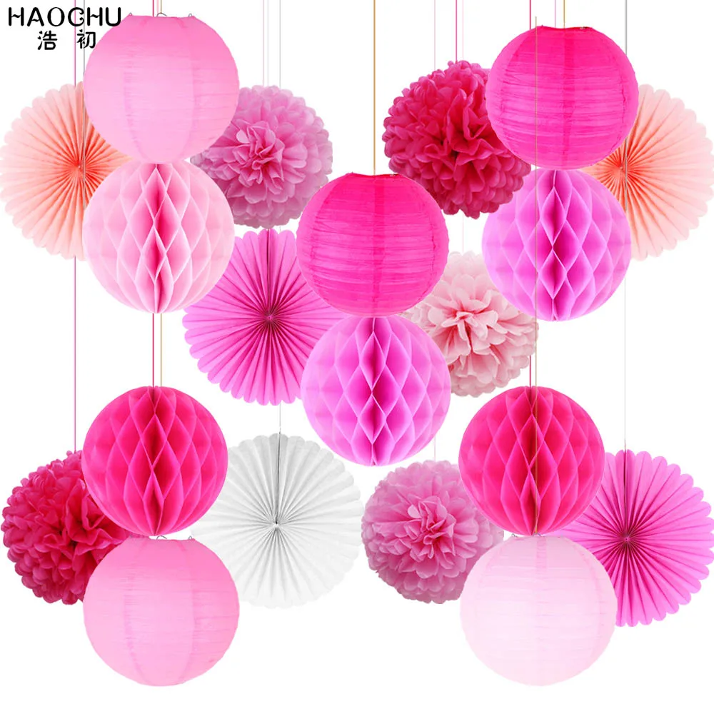 Pink 20 шт./компл. Бумага Фонари/Pom Poms/Подвесные вентиляторы/ячеистой панели бумажный шарик Бумага вечерние для художественного оформления ногтей, ручная работа душевых кабин для свадебы, дня рождения, для фестиваля - Цвет: Pink