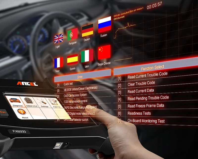 ANCEL FX6000 OBD2 автомобильный сканер автомобильный диагностический инструмент полные системы ABS DPF масляный ключ TPMS ДИАГНОСТИКА автомобиля OBD2 обновление бесплатно