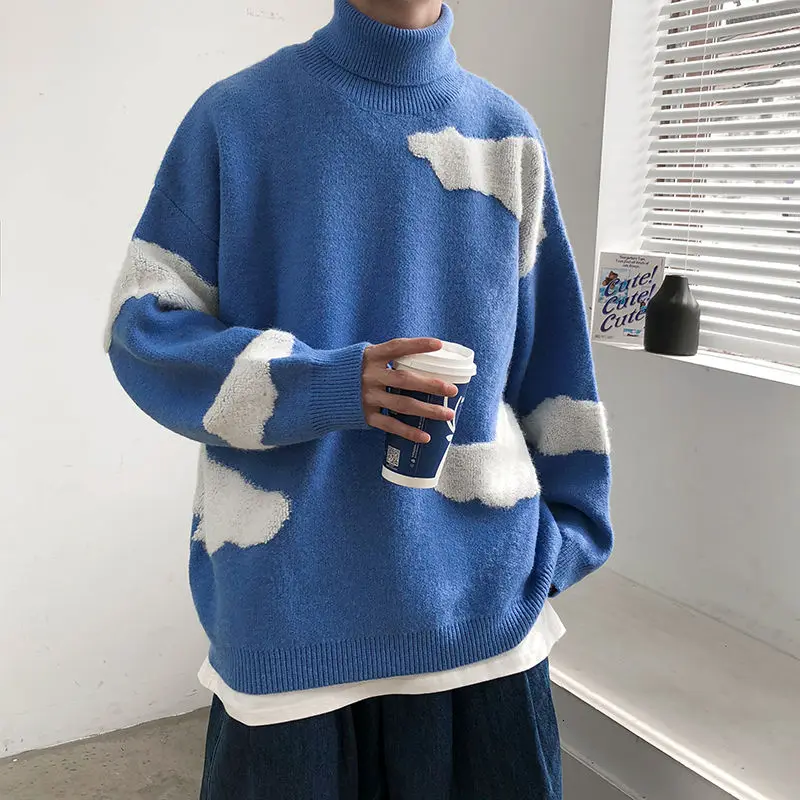 

Turtleneck sweater men's autumn and winter loose and lazy Japanese sweater coat ins thick small fresh sweater