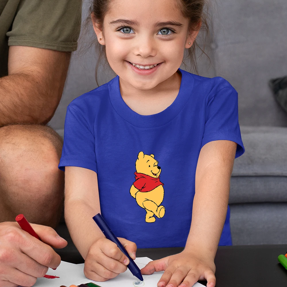 

Pooh Bear Print Girl T-shirt Disney Cartoon Urban Leisure Kids Clothes Cozy Simple Home T Shirt Children Fashion Harajuku Top