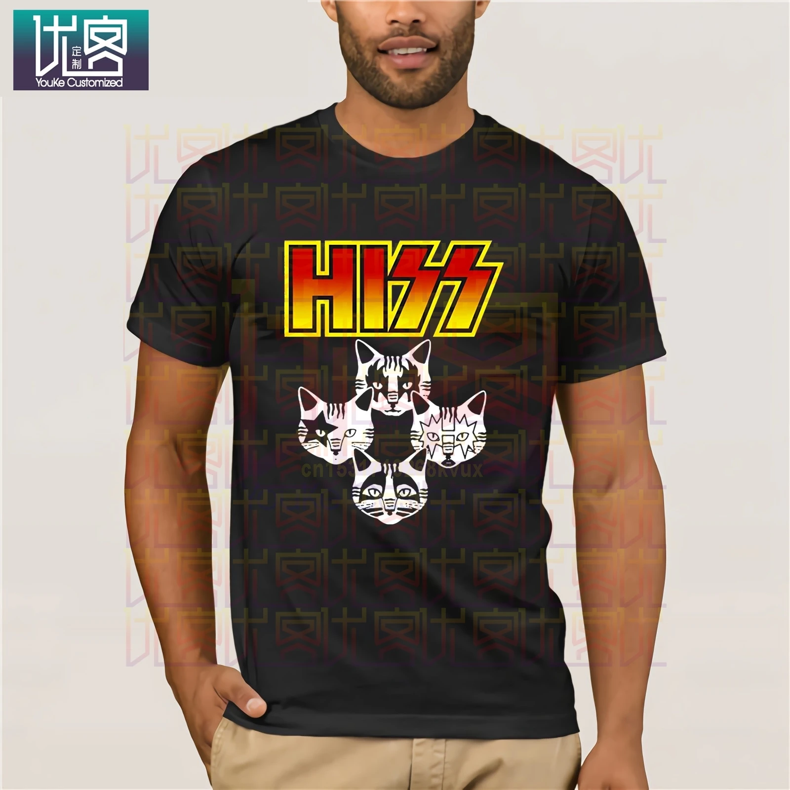 Мужская рубашка Hiss Kiss с кошками и котятами футболка надписью Band Винтажная