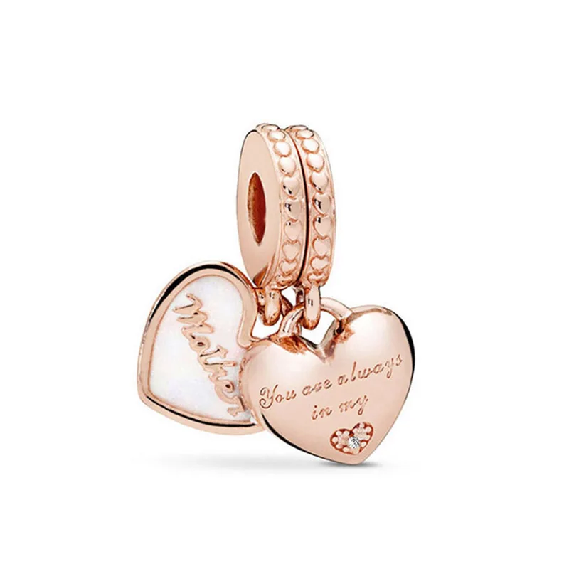 Rose Gold Boosbiy, 2 шт., розовое золото, для мамы и дочки, в форме сердца, подвески, подходят для браслетов Pandora, ожерелье для женщин, сделай сам, изготовление ювелирных изделий, лидер продаж - Окраска металла: Rose Gold