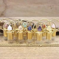 natural amazonite lemon quartz stone perfume bottle pendant gold plated loop essential oil diffuser necklace women jewelryqc1143