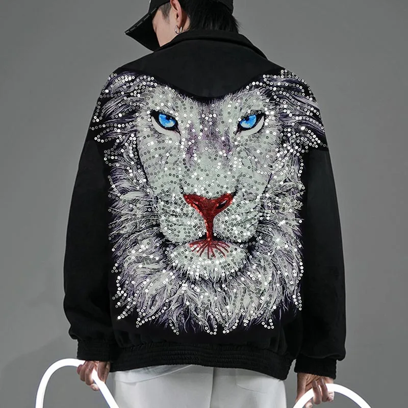 1 Piece Large Sequins Lion Head Embroidered Patch Rock Punk Style For Clothing Accessories Applique Sew On DIY Supplies | Дом и сад