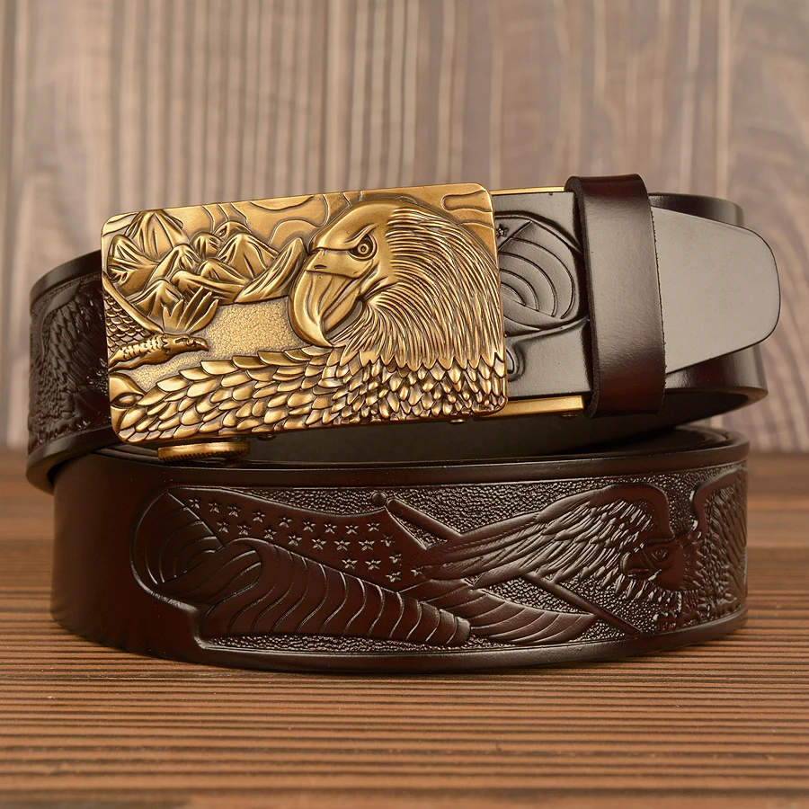Ремень мужской из натуральной кожи модный ковбойский пояс с пряжкой в виде