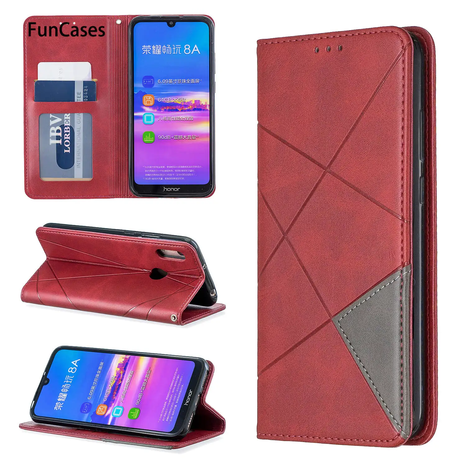 Цветной чехол для телефона estuche huawei Y6 2019 PU кожаный флип бумажник etui Honor 8A Play Movil