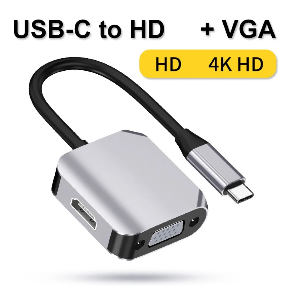 

TYPE C to VGA Adapter Converter Cable 4K HDMI-Compatible Docking Station for TV Monitors Projectors Laptop Phone Splitter