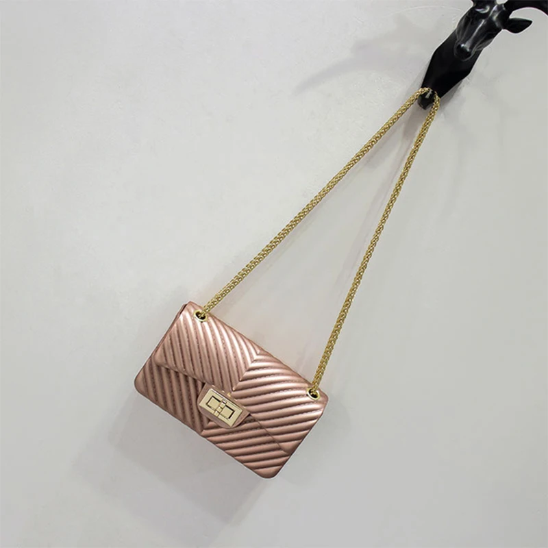 Rose Gold-large Новые женские сумки, матовая Желейная сумка на плечо, модная маленькая сумка, v-образная цепочка, сумка-мессенджер, яркие цвета, женские клатчи, сумки через плечо - Цвет: Rose Gold-large
