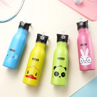 cartoon childrens water bottle stainless steel sports water cup student straw water bottle cute animal gift portable water cup