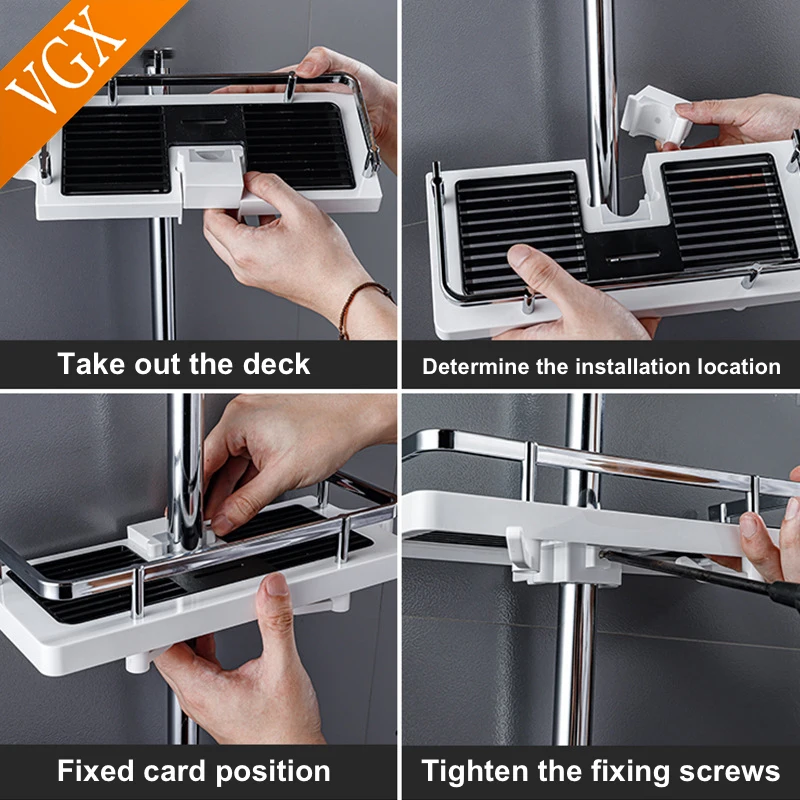 vgx bathroom rod shower storage shelf rack holder organizer with hooks hanging basket shelves for toilet bathroom accessories free global shipping