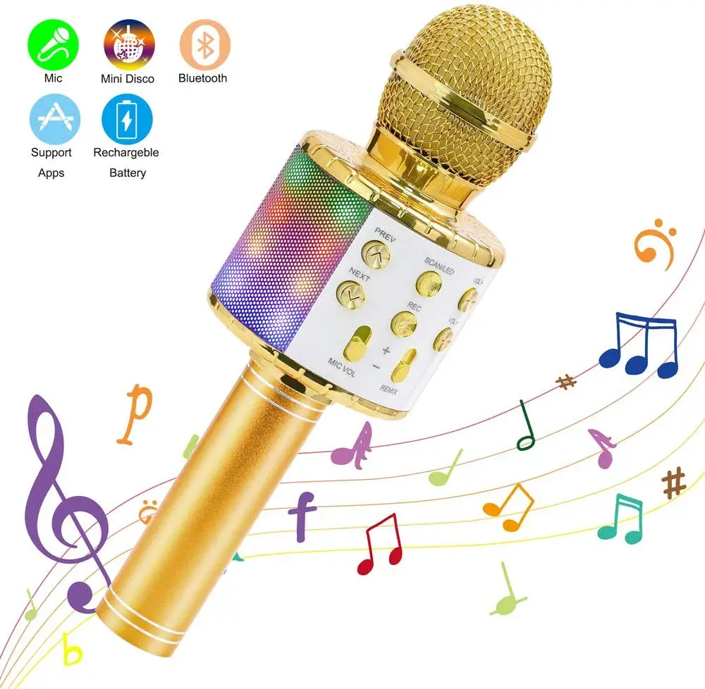 gold Беспроводной 4 в 1 Bluetooth караоке микрофон, портативный динамик машина, ручной домашний KTV плеер с функцией записи - Color: gold
