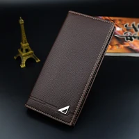 new style mens wallet long multi card pocket wallet male thin fashion three fold lychee pattern soft large capacity coin purses