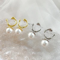 2022 new natural pearls earrings metallic geometric u shape circle hoop earrings for women girls party jewelry earings studs