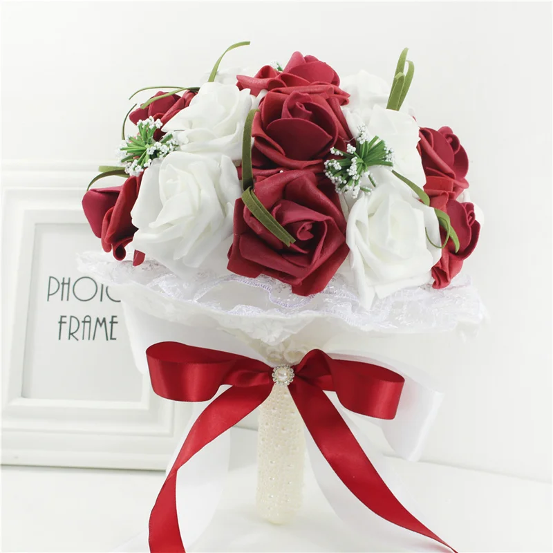 

European Wedding Supplies Foam Rose Flowers Bride Bouquet Simulation Bouquet PE Foam Handmade Babysbreath Wedding Toss Bouquet