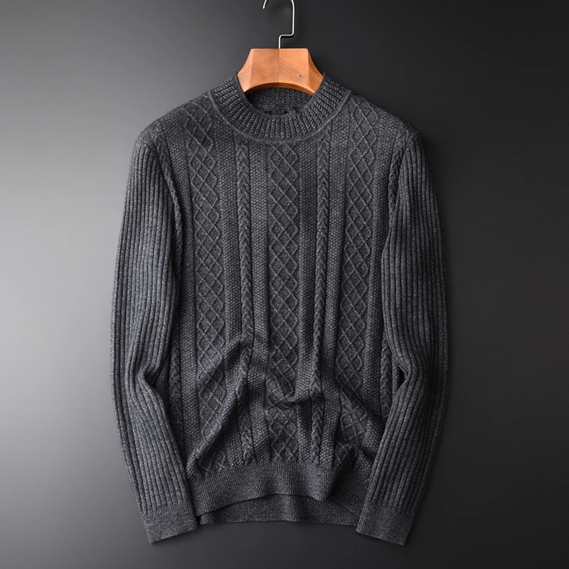 Argyle Men Luxury Wool And Rabbit Hair Mink Cashmere Mens Sweaters Plus Size Half Turtleneck Sweater Man Winter