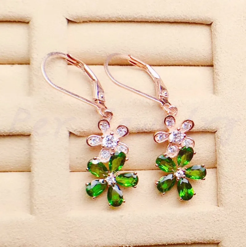 Естественный диопсид в форме цветка серьги подвески серебро 0 3ct * 10 шт. # R98902|gem
