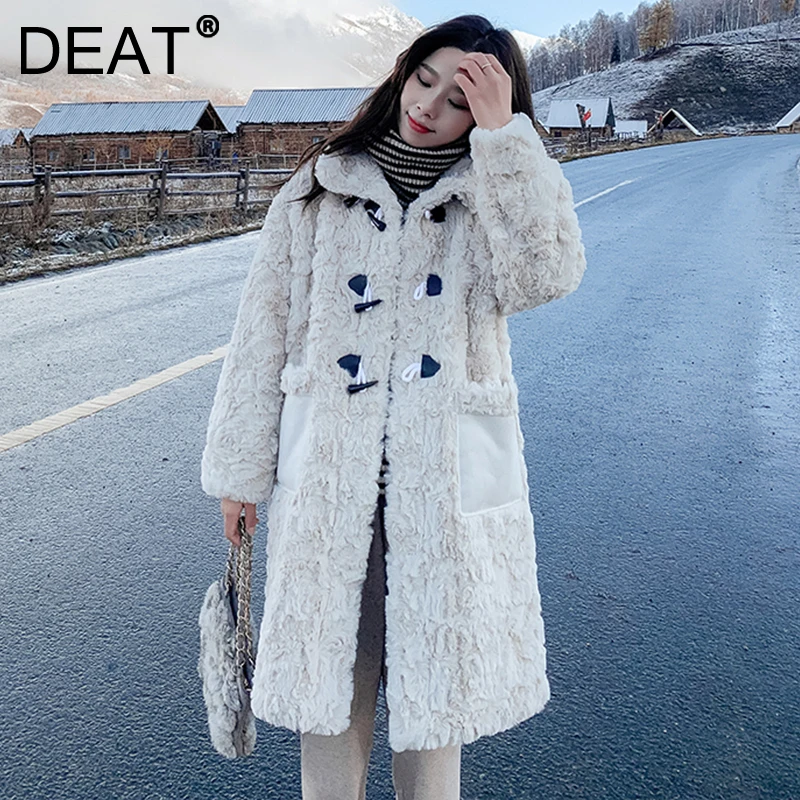

DEAT 2021 Winter New Korean Version Thickened Turn-down Collar Fashion Imitation Medium And Long Fur One-piece Coat 7I2633