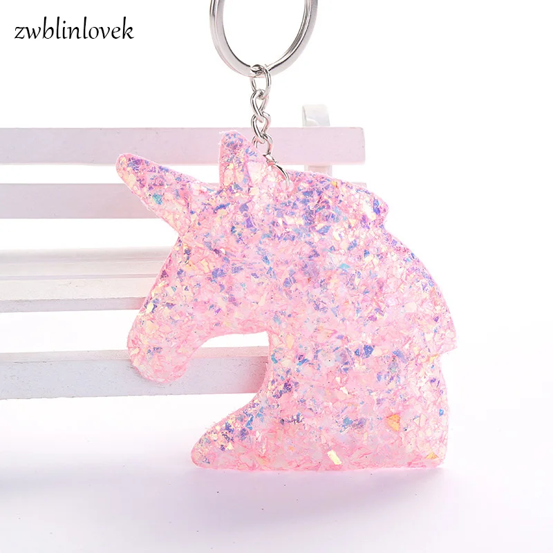 Цветные брелки для ключей в форме единорога с блестками женщин и девочек