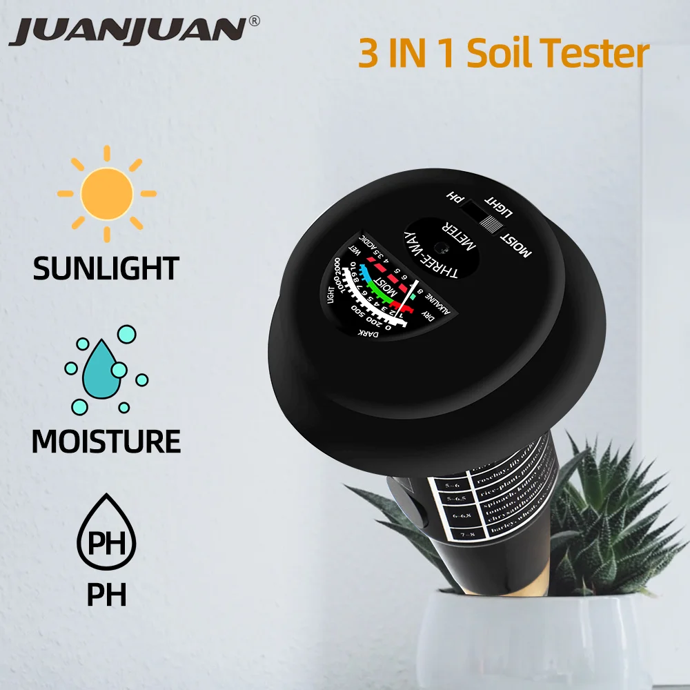

3 in 1 Soil PH Tester Garden PH Humidity Meters Soil Light Moisture Monitor Sunlight Intensity Test Device For Plants 30%OFF